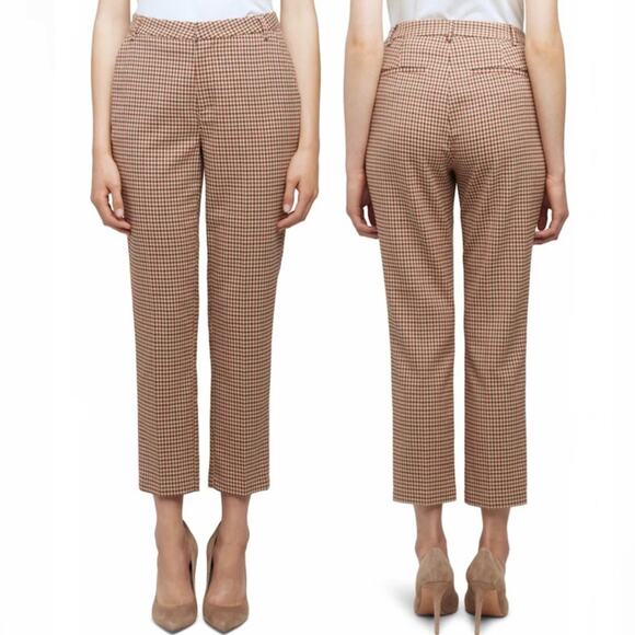 L'AGENCE NWT Ludivine Cropped Houndstooth Burgundy Tan Trouser Pants 6 - Picture 1 of 10